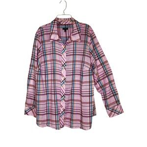 Talbots Plus Women’s Cotton Rainbow Plaid Lightweight Button Down Shirt 1X
